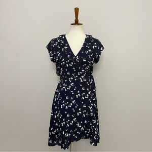 Sunday Best Dress Aritzia Savoy Wrap Cherry Print Ruffle Lined Navy Blue White